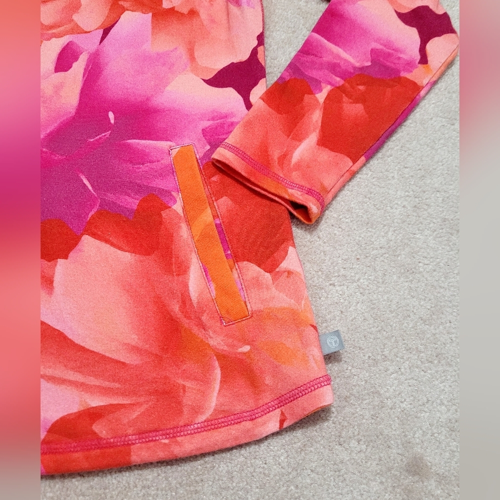 Talbots Size XS 1/4 Zip Pullover Pink Orange Floral Stretch Top Pockets Golf - Picture 8 of 14